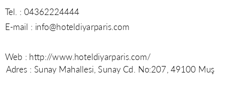 Hotel Diyar Paris telefon numaralar, faks, e-mail, posta adresi ve iletiim bilgileri